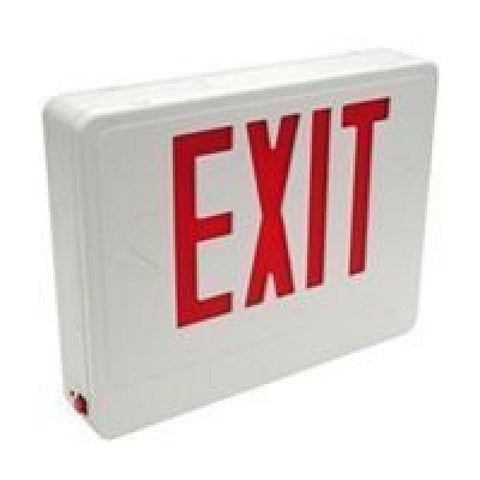 TCP 20750 LED Compact Exit Sign, Universal Face, Red Letters, White Housing, AC Only, External Emergency Backup Circuit
