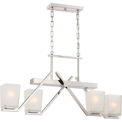 NUVO 60/5093 Timone - 4 Light Trestle with Etched Sandstone Glass; Polished Nickel Finish