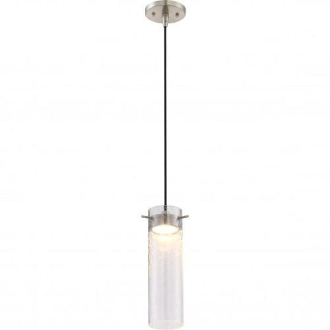 NUVO 62/951 Pulse - LED Mini Pendant with Clear Seeded Glass; Brushed Nickel Finish