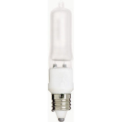 Satco  S1913  35 watt; Halogen; T4; Frosted; 2000 Average rated Hours; 342 Lumens; Mini Cand base; 120 volts