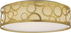 NUVO 62/986 15" Filigree LED Decor Flush Mount Fixture - Natural Brass Finish - White Fabric Shade