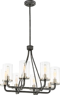 NUVO 60/6128 8 Light - Sherwood Chandelier - Iron Black with Brushed Nickel Accents Finish - Clear Glass - Lamps Included
