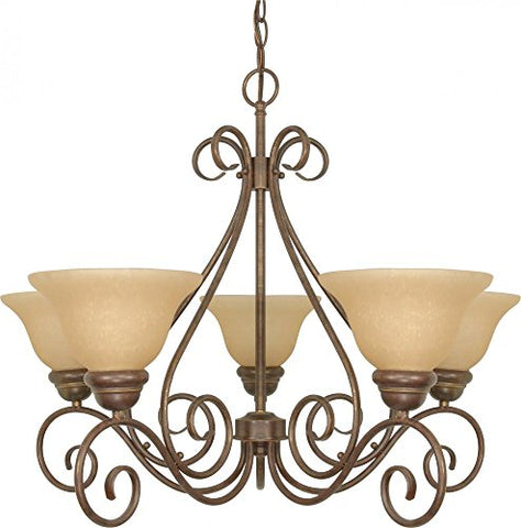NUVO 60/1023 Castillo - 5 Light - 28" - Chandelier - with Champagne Linen Washed Glass